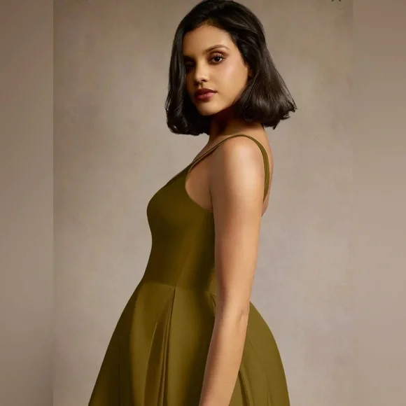 NEW WITH TAGS! AZAZIE OLIVIA MOSS GREEN PLEATED MIDI DRESS - Picture 4 of 5